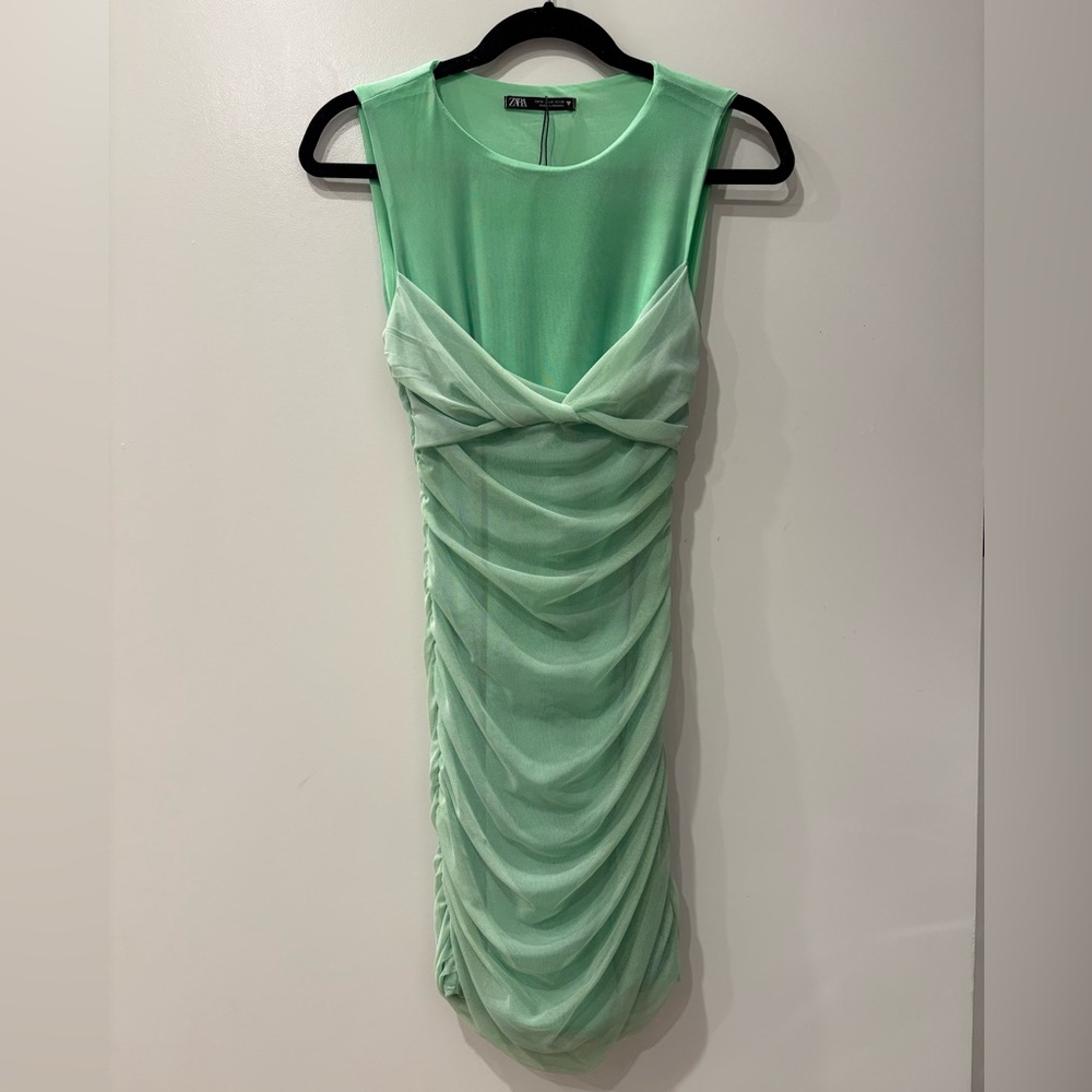Zara Mint Green Ruched Mini Dress